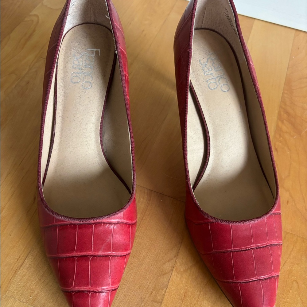 Franco Sarto Red Croc-Embossed Heels
